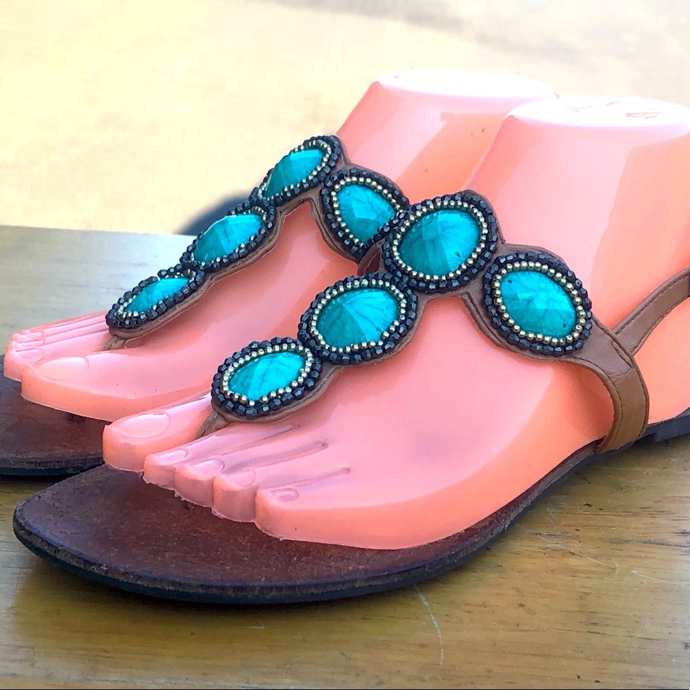 Madeline Stuart Rhinestone’s 5 large stones Flat Thong Flip Flop Women's Sz 7.5M